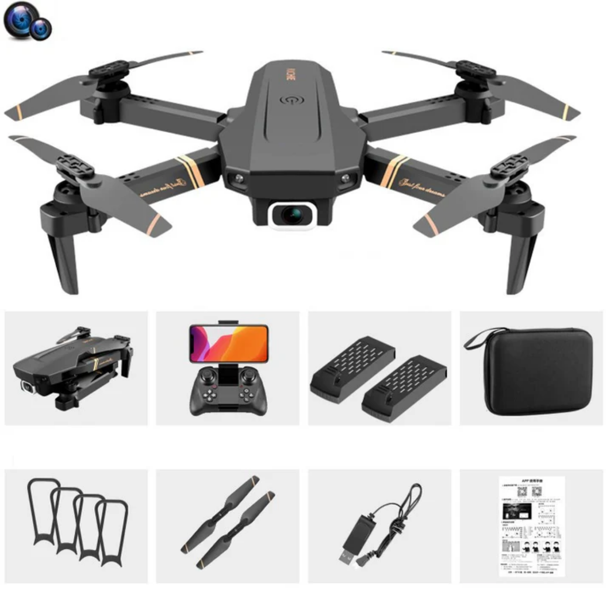 WiFi Drone with Dual Stabilized Wide-Angle Lenses - 4K Resolution
