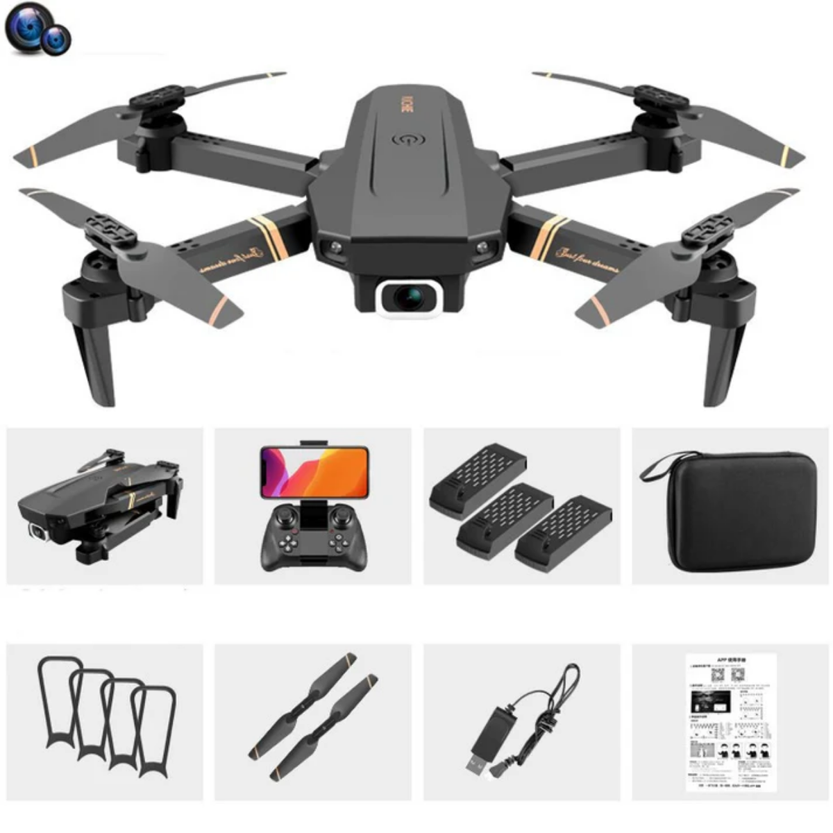 WiFi Drone with Dual Stabilized Wide-Angle Lenses - 4K Resolution