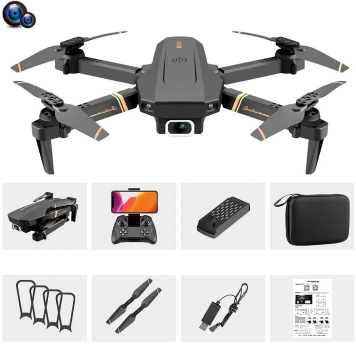 WiFi Drone with Dual Stabilized Wide-Angle Lenses - 4K Resolution