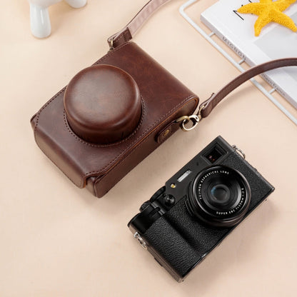 Leather Camera Case Bag with Strap for FUJIFILM X100VI (Coffee)