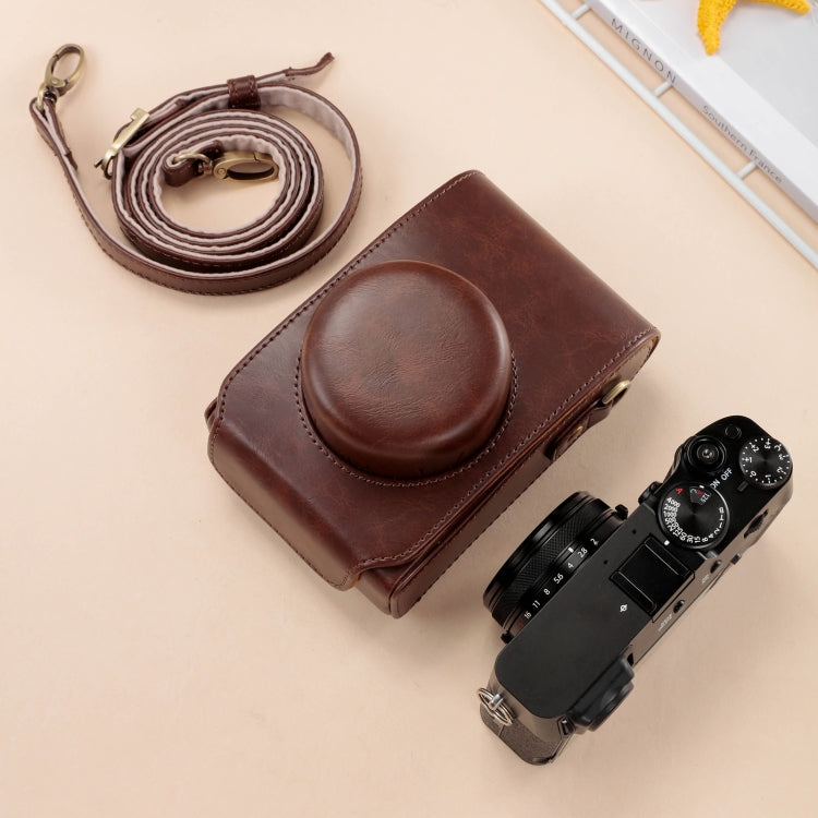 Leather Camera Case Bag with Strap for FUJIFILM X100VI (Coffee)