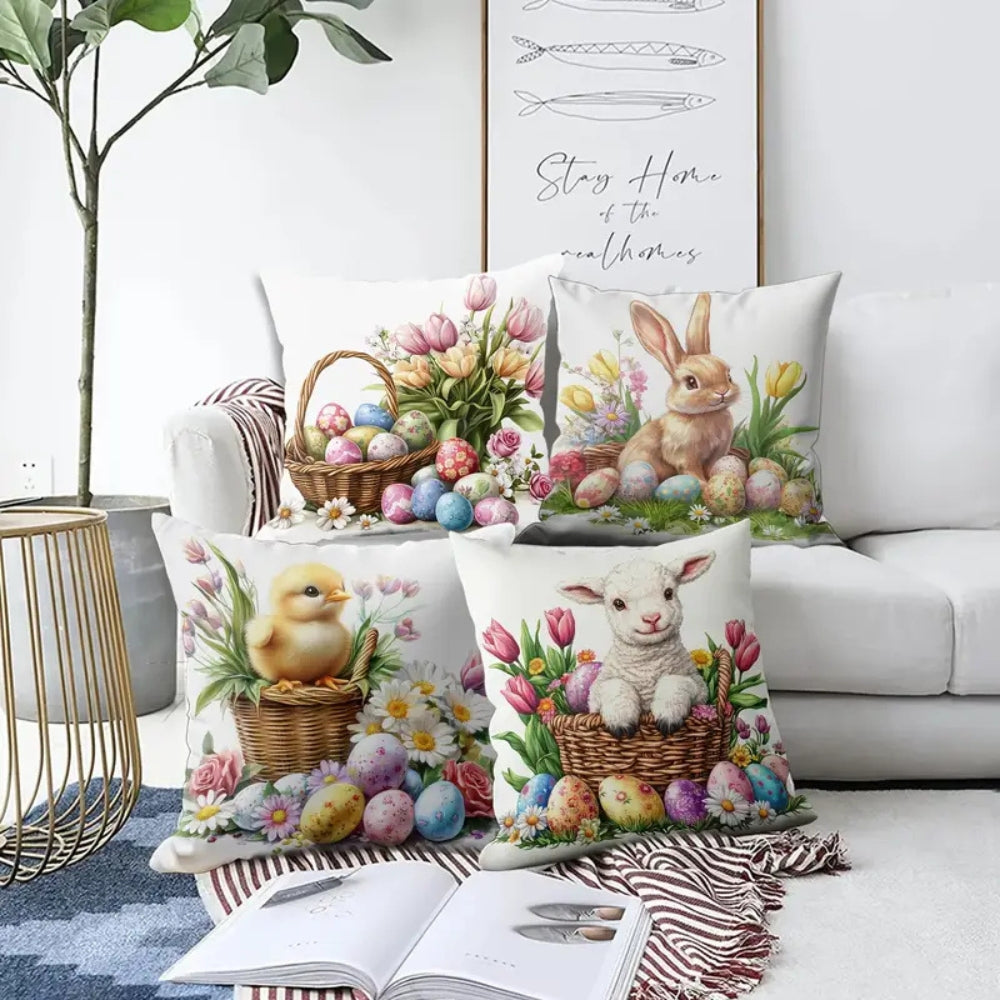 Charming Springtime Bunny Cushion Covers | Set of 4
