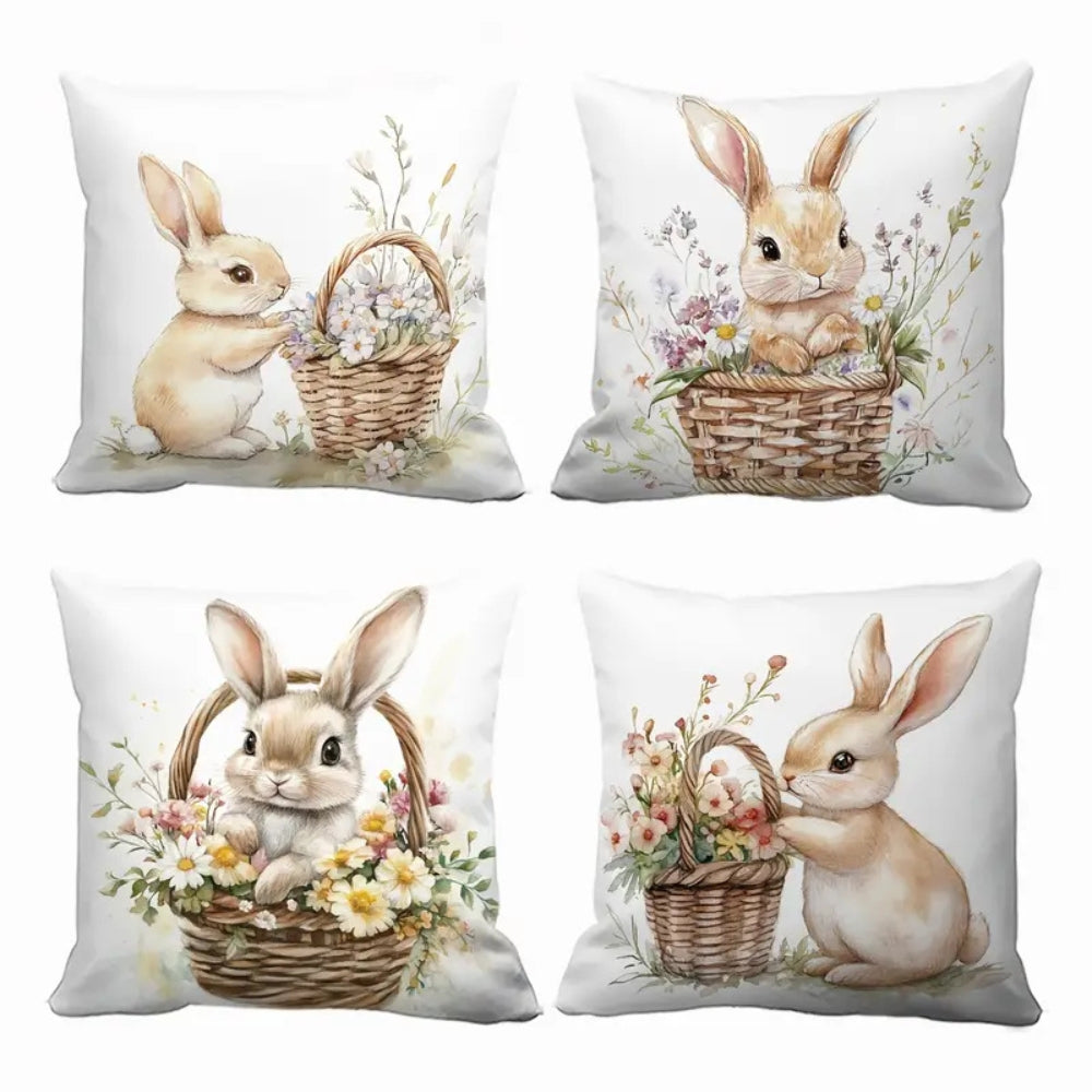 Charming Springtime Bunny Cushion Covers | Set of 4
