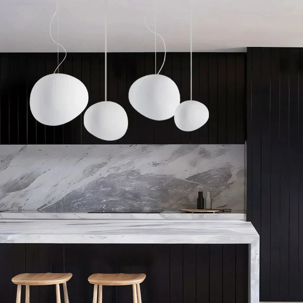 Hanging Light with Frosted Glass and Round Pebble Design
