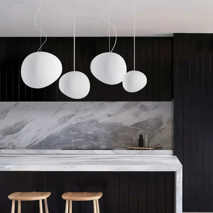 Hanging Light with Frosted Glass and Round Pebble Design