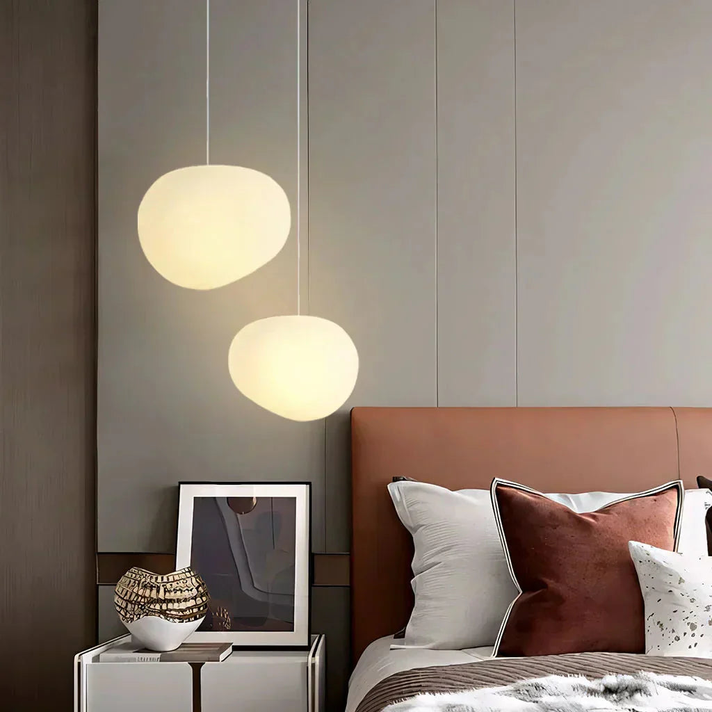 Hanging Light with Frosted Glass and Round Pebble Design