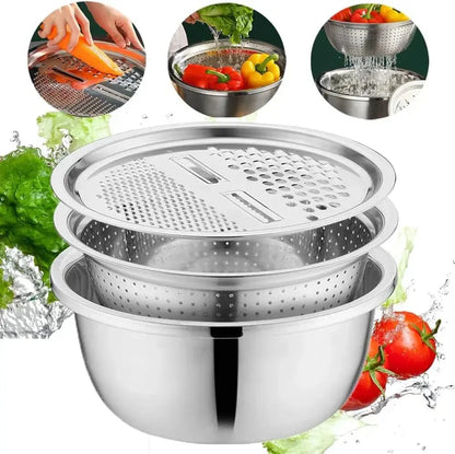 Stainless Steel Mixing Bowl Set with Grater and Sieve - 3 Pieces