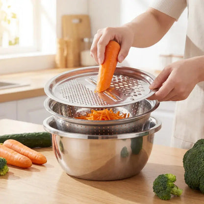 Stainless Steel Mixing Bowl Set with Grater and Sieve - 3 Pieces