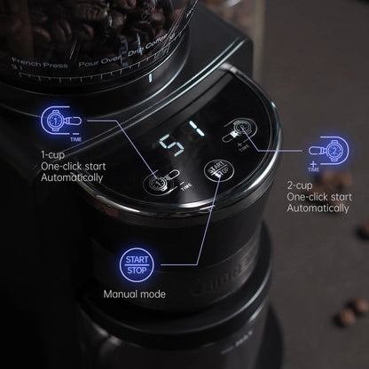 Electric Coffee Grinder with 34 Grind Options, Flat Burr for Precision