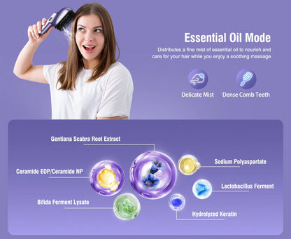 Scalp Massage Brush with Essential Oil Sprayer | 2 Vibration Settings, 4 Oil Cartridges, USB Rechargeable & Washable