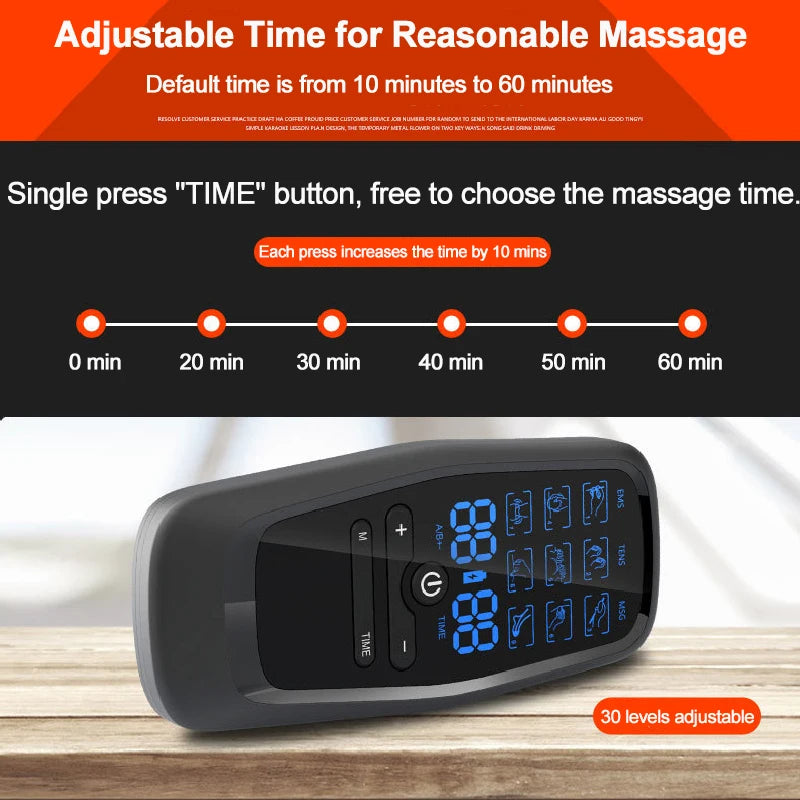 Muscle Stimulator with Rechargeable TENS & EMS – 6 Modes, 19 Intensities, 4 Electrode Pads