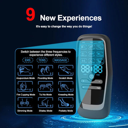 Muscle Stimulator with Rechargeable TENS & EMS – 6 Modes, 19 Intensities, 4 Electrode Pads
