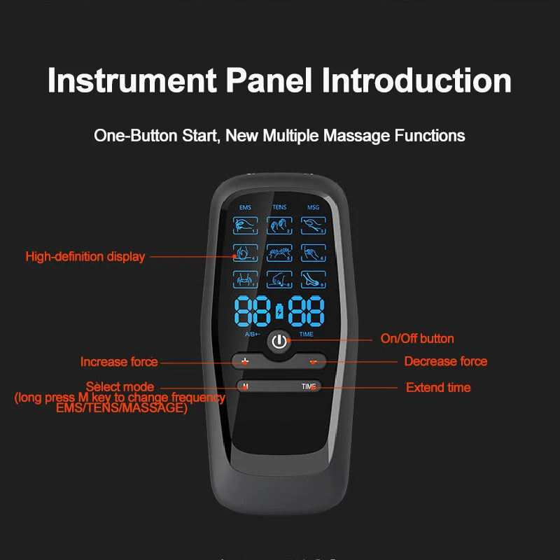 Muscle Stimulator with Rechargeable TENS & EMS – 6 Modes, 19 Intensities, 4 Electrode Pads