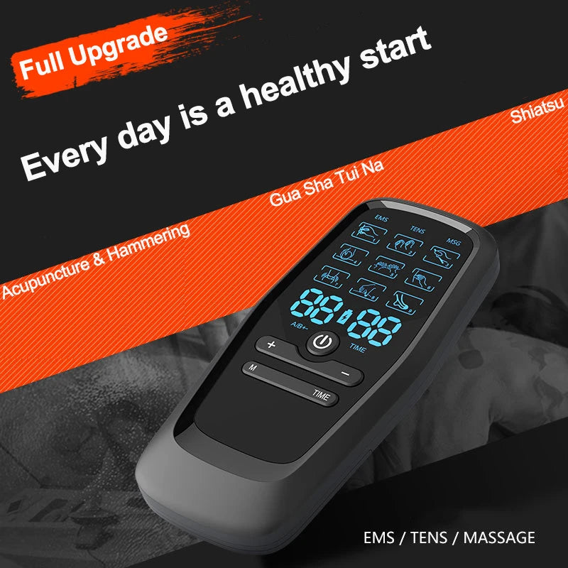 Muscle Stimulator with Rechargeable TENS & EMS – 6 Modes, 19 Intensities, 4 Electrode Pads