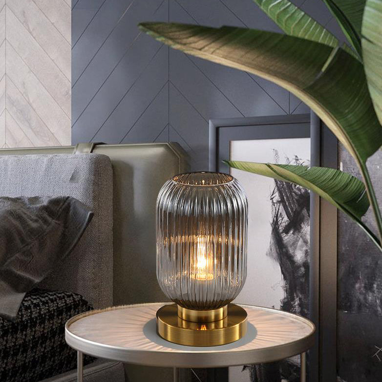 Ambient Table Lamp with Ribbed Glass Design