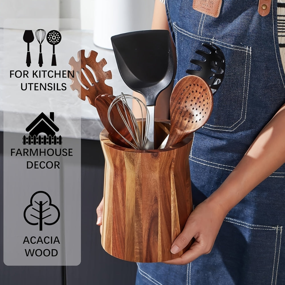 Chic Rotating Kitchen Utensil Organizer in Acacia Wood