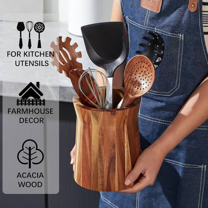 Chic Rotating Kitchen Utensil Organizer in Acacia Wood