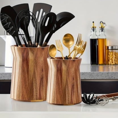 Chic Rotating Kitchen Utensil Organizer in Acacia Wood