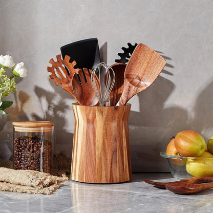 Chic Rotating Kitchen Utensil Organizer in Acacia Wood