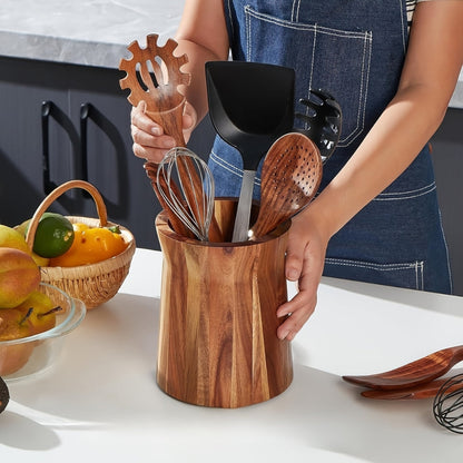 Chic Rotating Kitchen Utensil Organizer in Acacia Wood