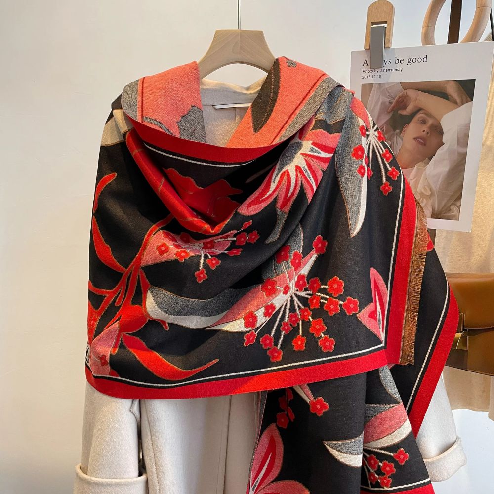 Chic Botanical Patterned Woven Wrap