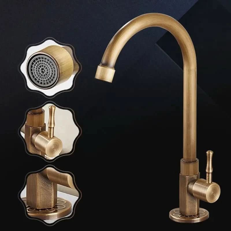 Antique Brass Gooseneck Faucet for Kitchen and Bathroom, Elegant Design