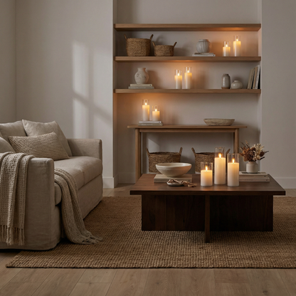 Ivory LED Pillar Candle Set – Safe and Ambient Home Lighting