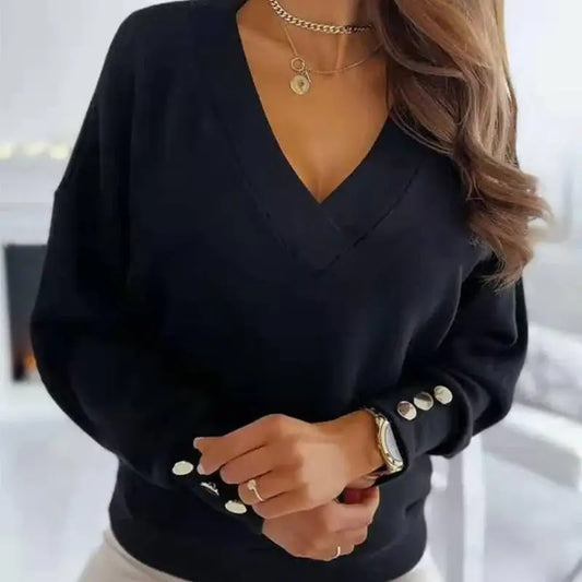 Chic Long-Sleeve Sweater with Elegant V-Cut Design