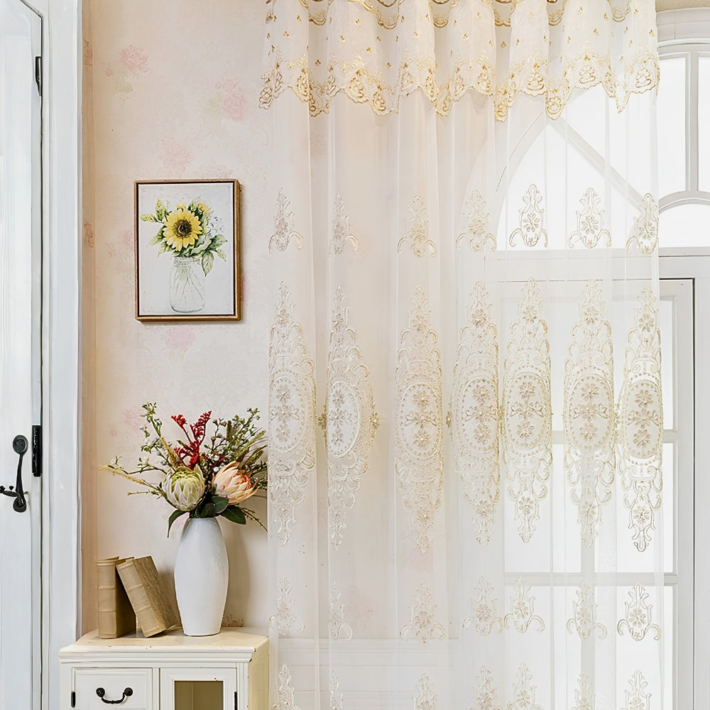 Luxe Sheer Lace Window Drapes with Elegant Embroidery