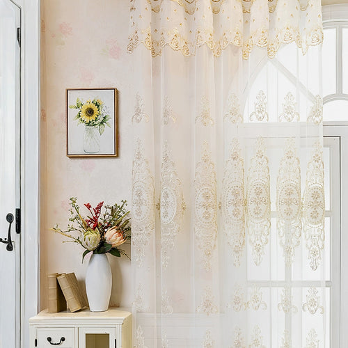 Luxe Sheer Lace Window Drapes with Elegant Embroidery
