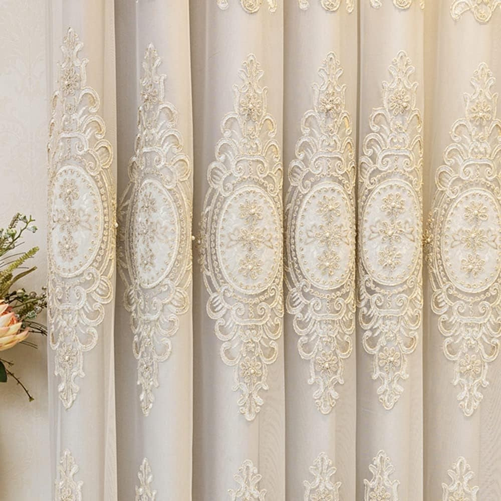 Luxe Sheer Lace Window Drapes with Elegant Embroidery