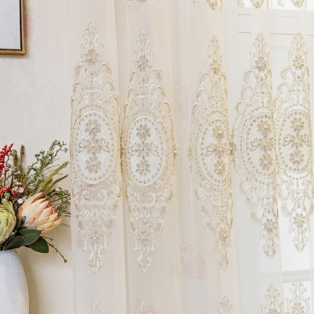 Luxe Sheer Lace Window Drapes with Elegant Embroidery