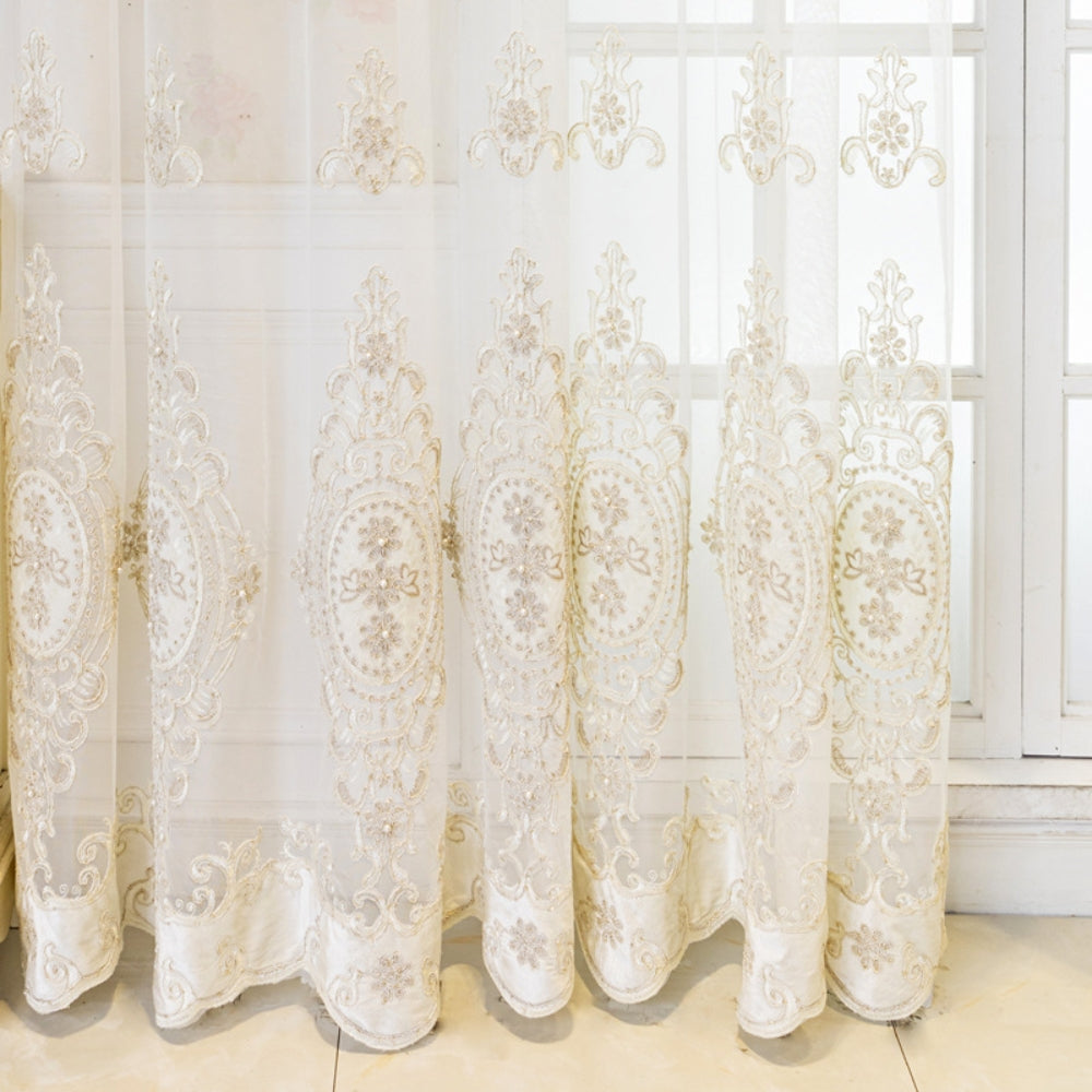 Luxe Sheer Lace Window Drapes with Elegant Embroidery