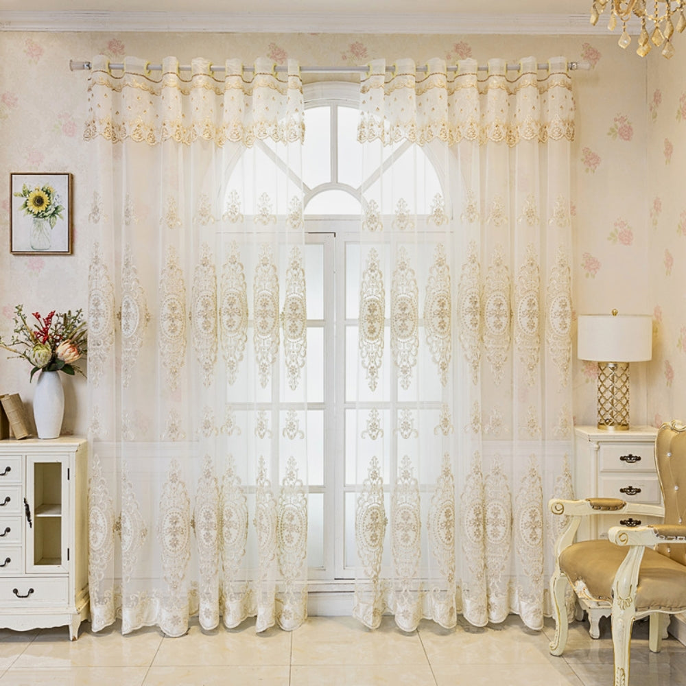 Luxe Sheer Lace Window Drapes with Elegant Embroidery