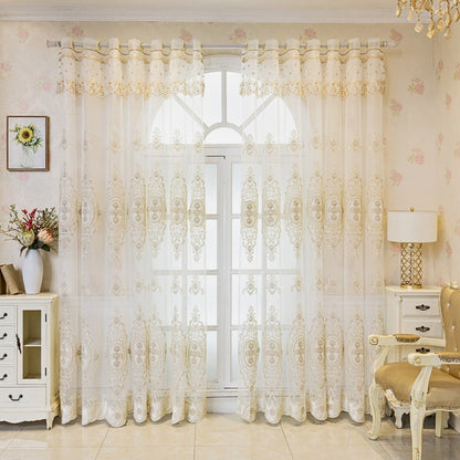 Luxe Sheer Lace Window Drapes with Elegant Embroidery