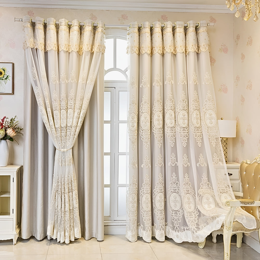 Luxe Sheer Lace Window Drapes with Elegant Embroidery