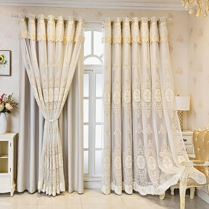 Luxe Sheer Lace Window Drapes with Elegant Embroidery