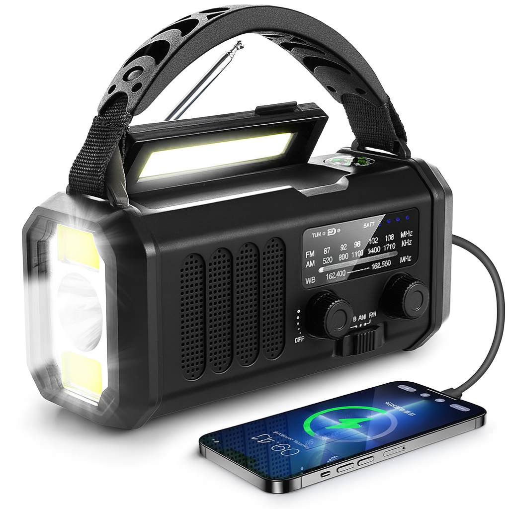 Emergency Radio with Power Bank, LED Light, Dynamo, and Compass