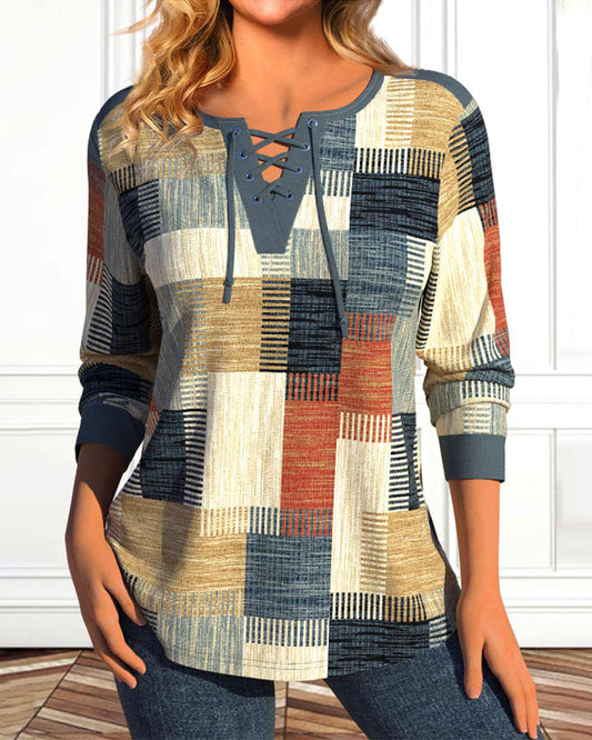 Chic Cotton Blend Top with Unique Geometric Design