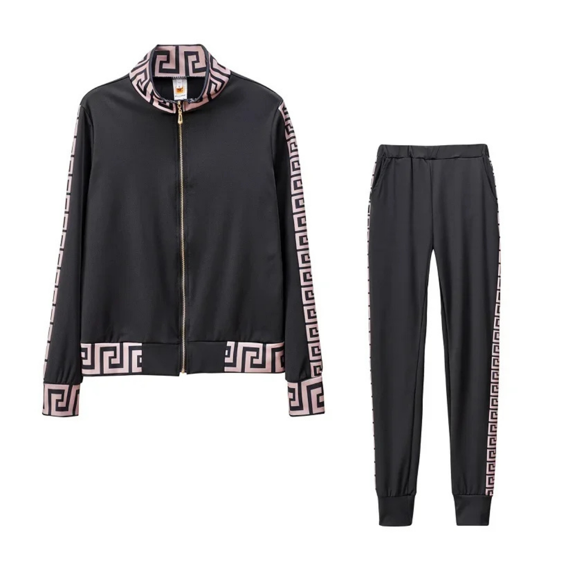 Elegant Greek Patterned Casual Tracksuit Set