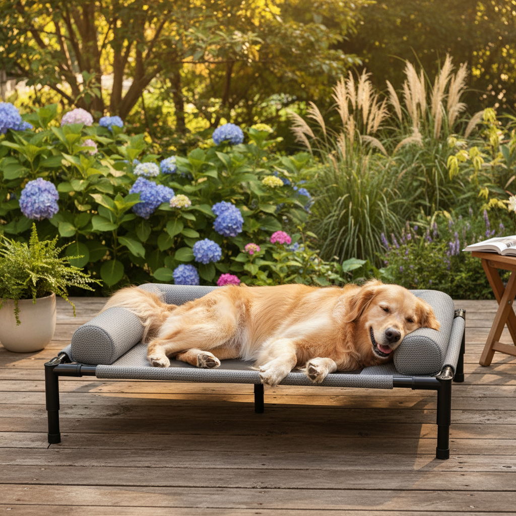 Elevated Outdoor Dog Bed with Ventilation and Sturdy Frame