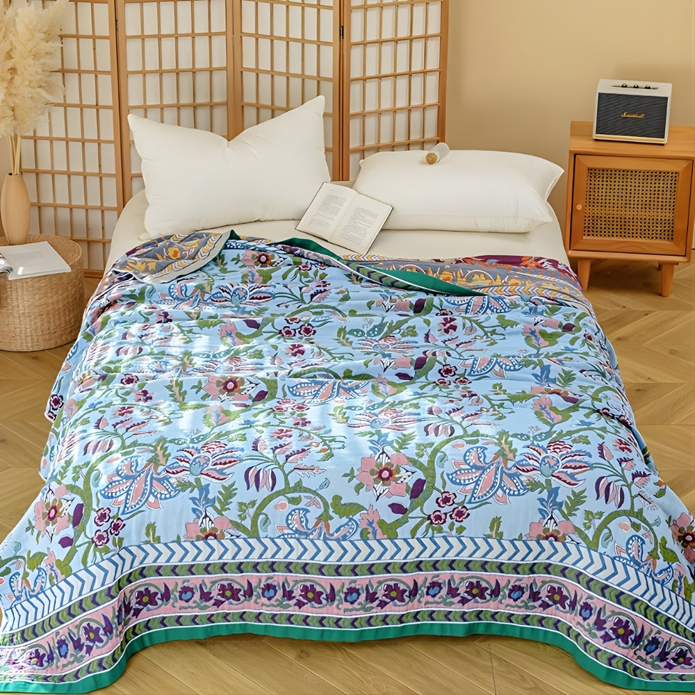 Elegant Floral Reversible Cotton Throw Blanket
