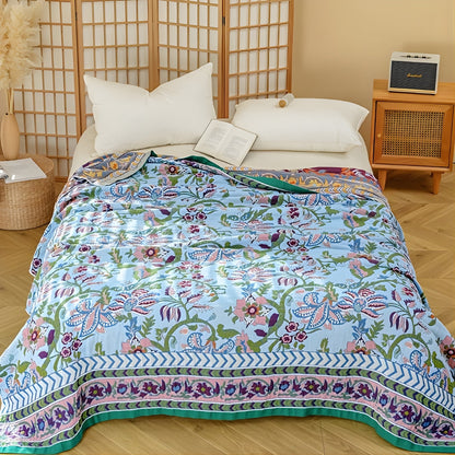 Elegant Floral Reversible Cotton Throw Blanket