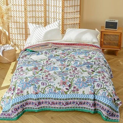 Elegant Floral Reversible Cotton Throw Blanket