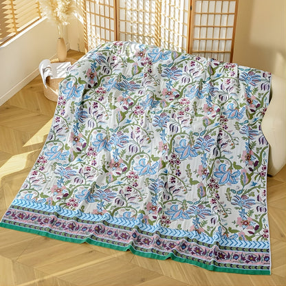 Elegant Floral Reversible Cotton Throw Blanket