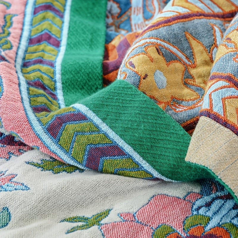 Elegant Floral Reversible Cotton Throw Blanket