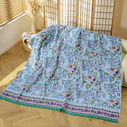 Elegant Floral Reversible Cotton Throw Blanket