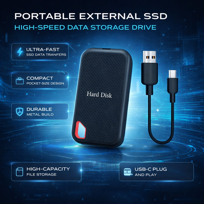 Slim External Solid State Drive – Portable USB C Backup Storage