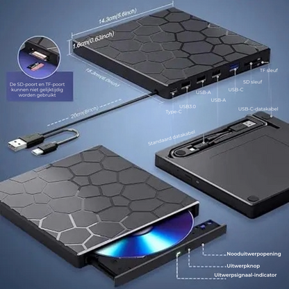External CD/DVD Drive | Plug-and-Play USB C Hub with Card Reader