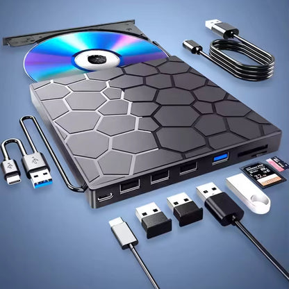 External CD/DVD Drive | Plug-and-Play USB C Hub with Card Reader
